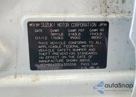 2012 Suzuki Sx4 из США, поврежденный, VIN JS2YB5A33C6305258